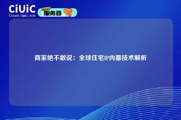 商家绝不敢说：全球住宅IP内幕技术解析