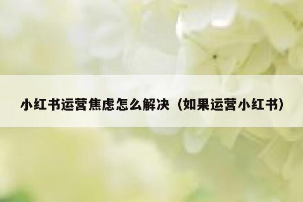 小红书运营焦虑怎么解决（如果运营小红书）