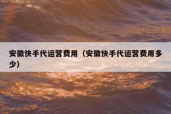 安徽快手代运营费用（安徽快手代运营费用多少）