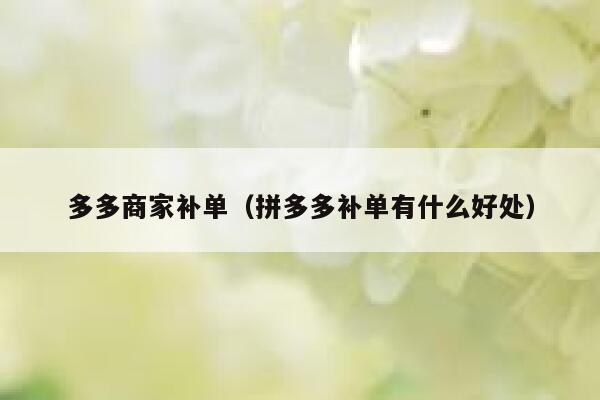 多多商家补单（拼多多补单有什么好处）